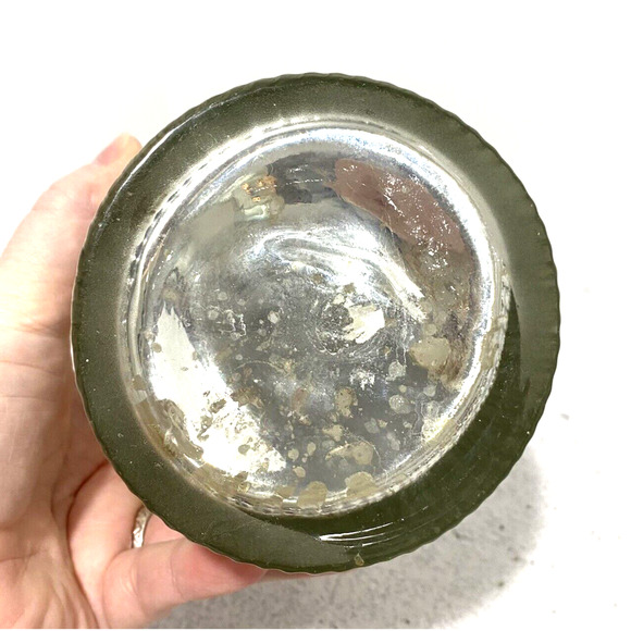 Vintage Mercury Glass Ribbed Bottle with Ornate Floral Silvertone Metal Stopper - Picture 6 of 10